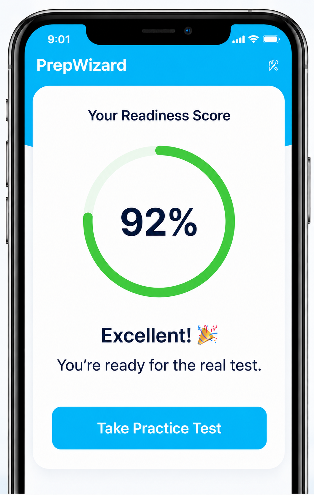 PrepWizard sample readiness screen showing 92 percent